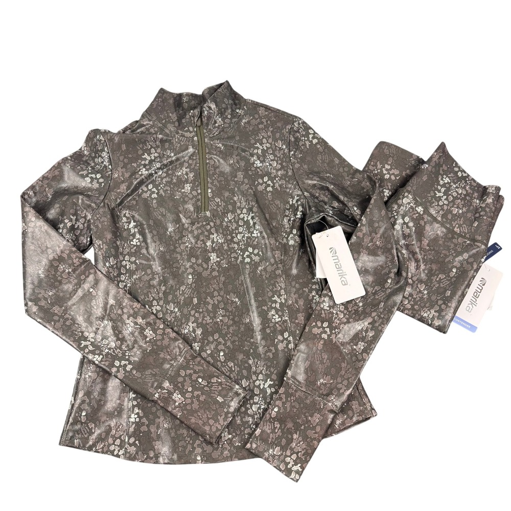 Marika Activewear Set Womens Medium Rosin Watercolor Metallic 1/4 Zip Legging